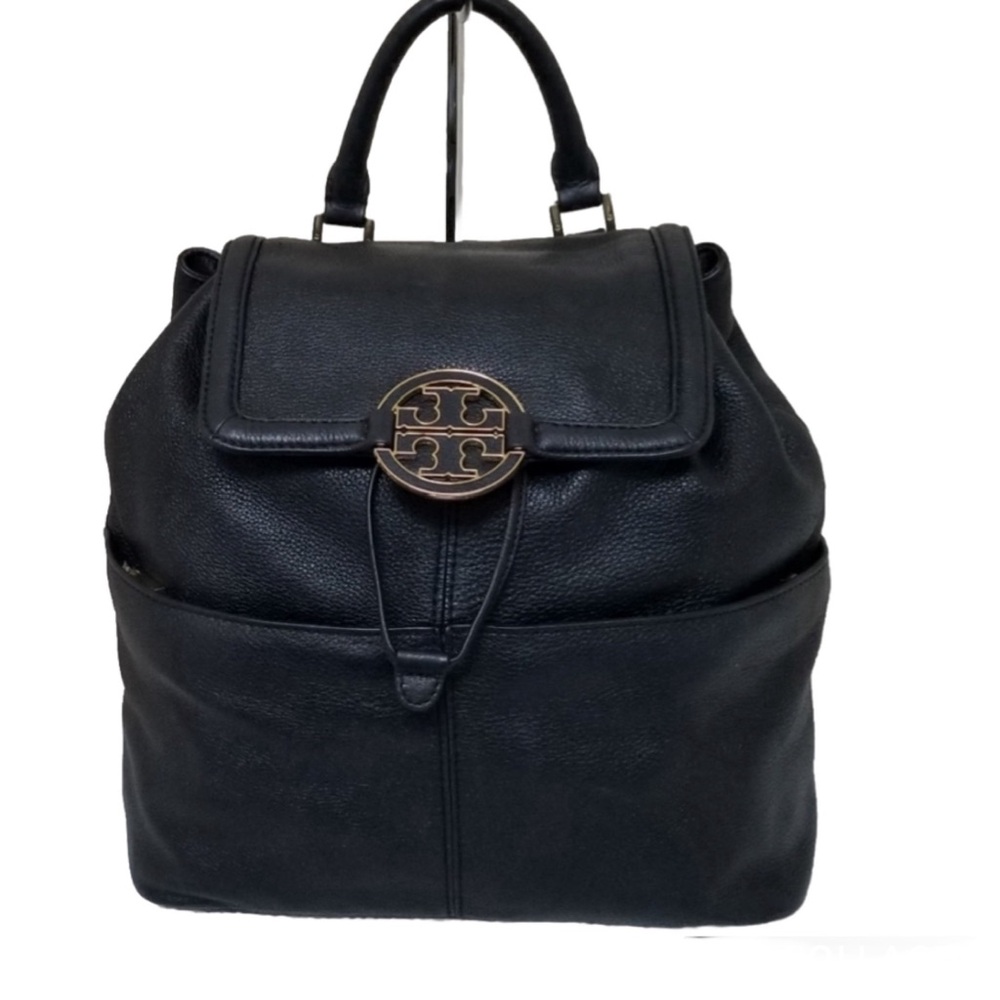 SOLD!!Tory Burch Amanda Black Pebbled Leather Backpack w/COA - Picture 2 of 13